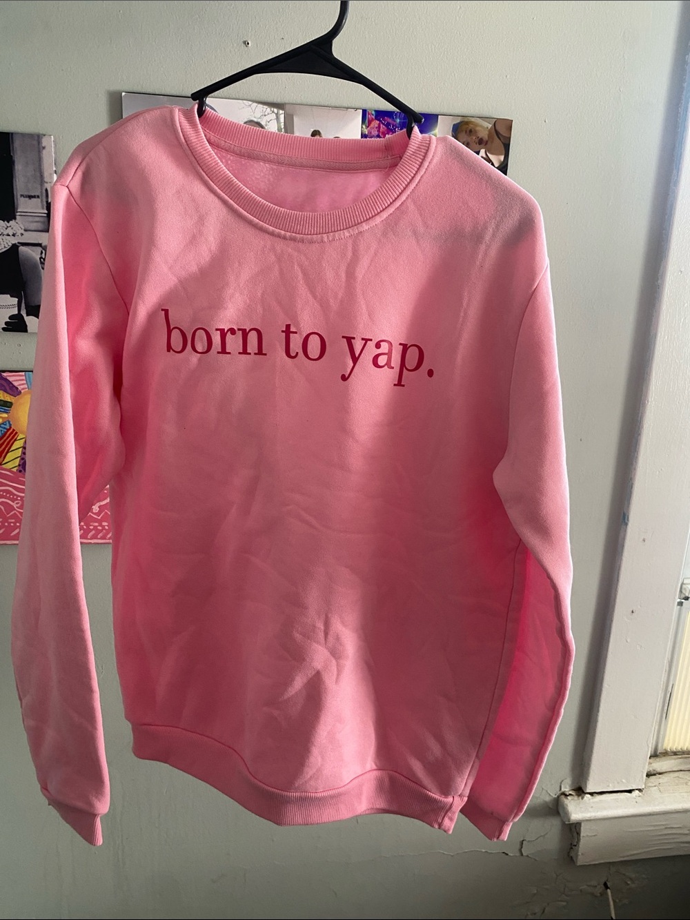 SHEIN Pink Crewneck Sweatshirt with Red Text
